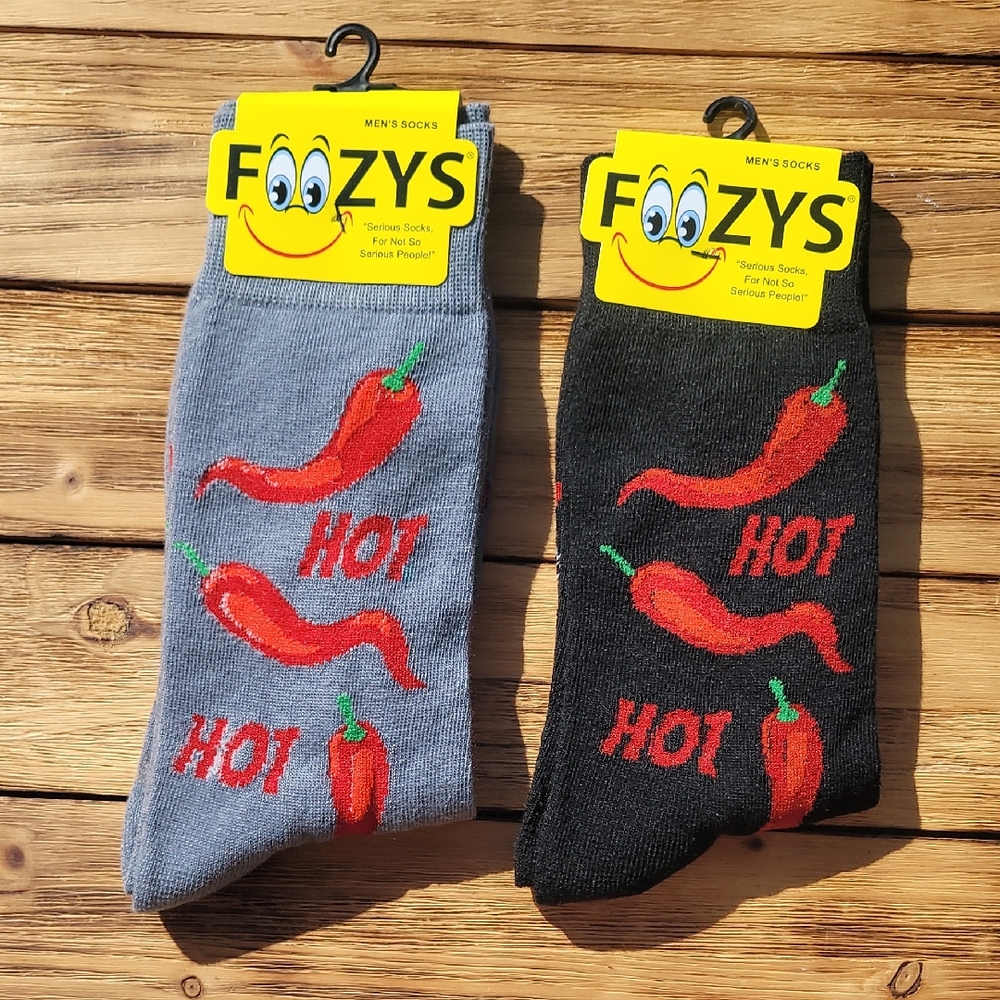 NWT Foozy's Men's Hot Pepper Socks - Gray and Black -
